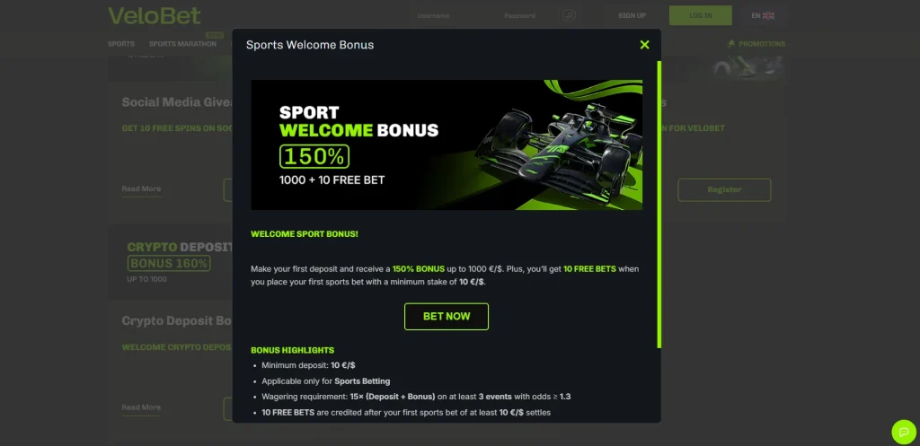 Velobet Casino Bonus